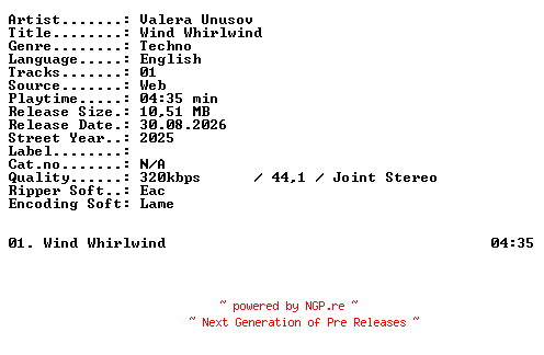 NFO for the release Valera_Unusov-Wind_Whirlwind-SINGLE-WEB-2025-XTC_iNT by XTC_iNT
