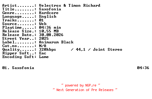 NFO for the release Velectrox_and_Timon_Richard-Saxofonia-SINGLE-WEB-2025-XTC_iNT by XTC_iNT