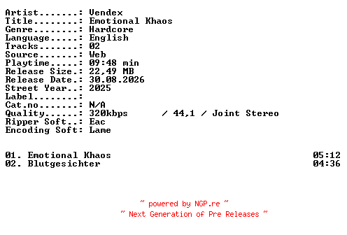 NFO for the release Vendex-Emotional_Khaos-WEB-2025-XTC_iNT by XTC_iNT
