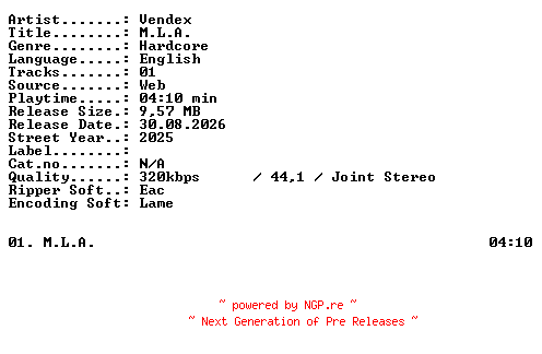 NFO for the release Vendex-MLA-SINGLE-WEB-2025-XTC_iNT by XTC_iNT