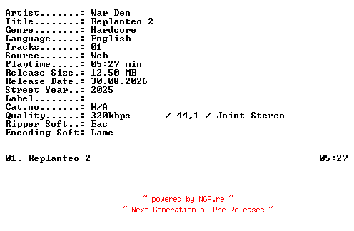 NFO for the release War_Den-Replanteo_2-SINGLE-WEB-2025-XTC_iNT by XTC_iNT
