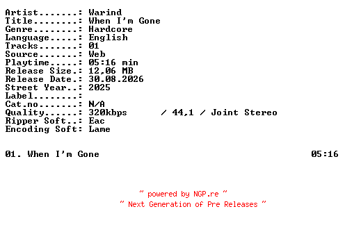 NFO for the release Warind-When_Im_Gone-SINGLE-WEB-2025-XTC_iNT by XTC_iNT