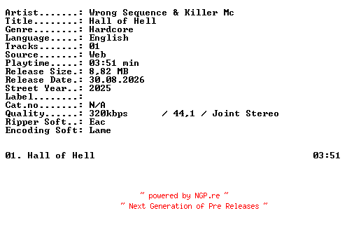 NFO for the release Wrong_Sequence_and_Killer_Mc-Hall_of_Hell-SINGLE-WEB-2025-XTC_iNT by XTC_iNT