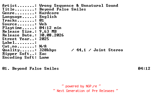 NFO for the release Wrong_Sequence_and_Unnatural_Sound-Beyond_False_Smiles-SINGLE-WEB-2025-XTC_iNT by XTC_iNT