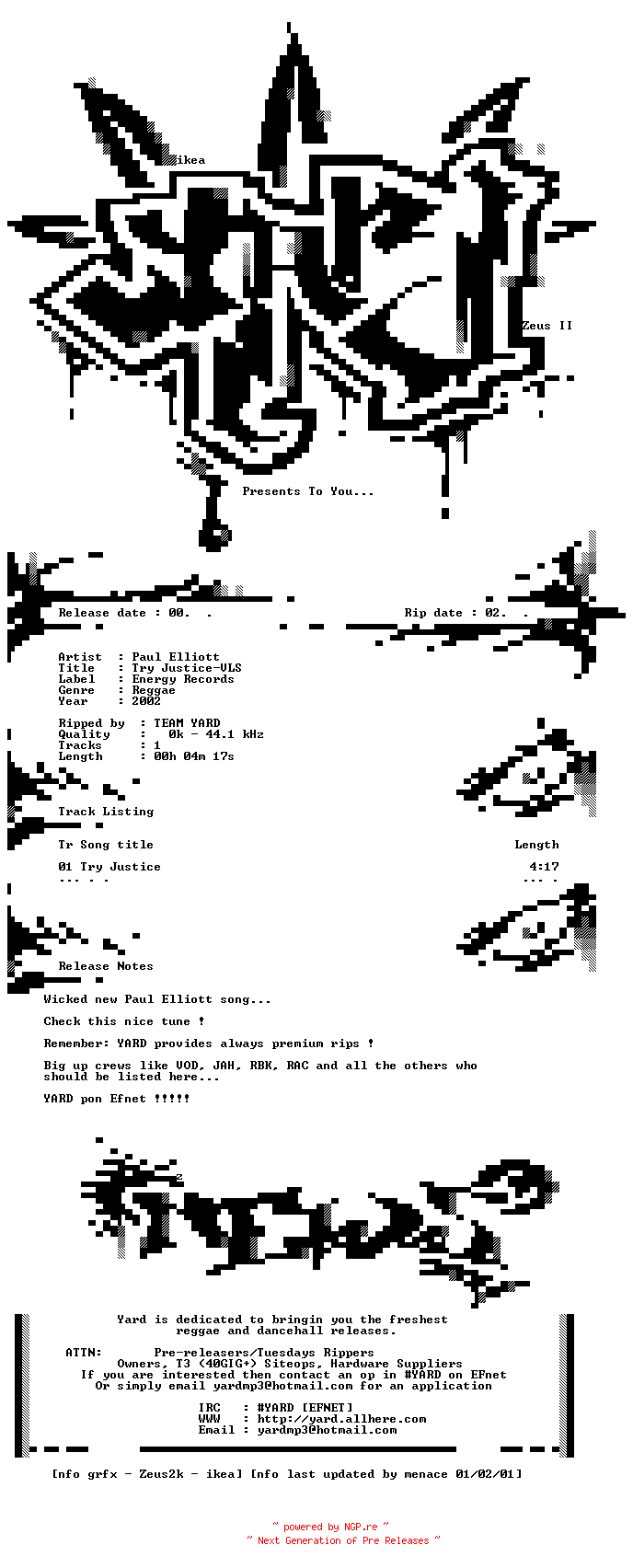 NFO for the release Paul_Elliott-Try_Justice-VLS-2002-YARD by YARD
