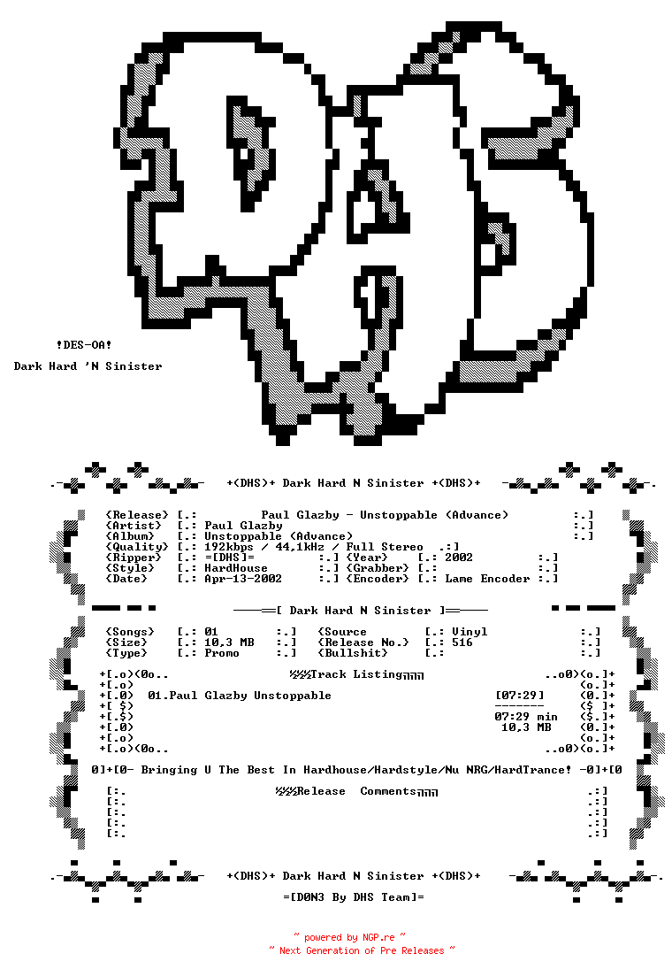 NFO for the release Paul_Glazby_-_Unstoppable_(Advance)-Promo_Vinyl-2002-DHS by DHS