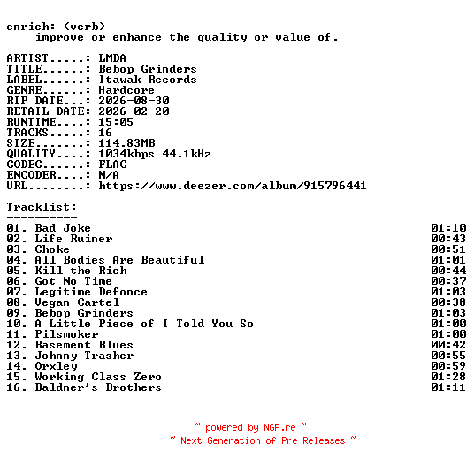 NFO for the release LMDA-Bebop_Grinders-16BIT-WEB-FLAC-2026-ENRiCH by ENRiCH