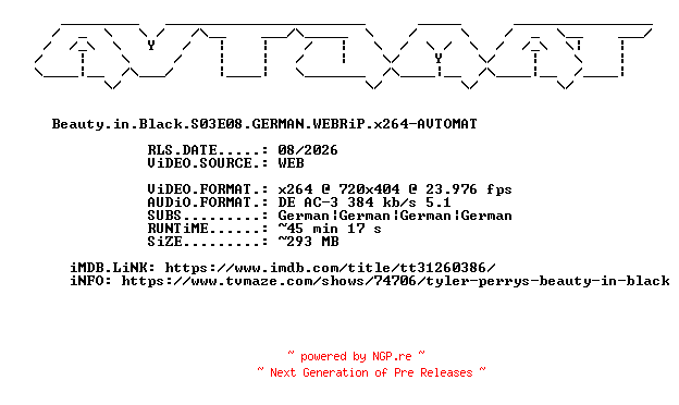 NFO for the release Beauty.in.Black.S03E08.GERMAN.WEBRiP.x264-AVTOMAT by AVTOMAT