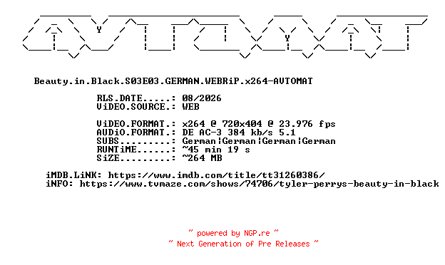 NFO for the release Beauty.in.Black.S03E03.GERMAN.WEBRiP.x264-AVTOMAT by AVTOMAT