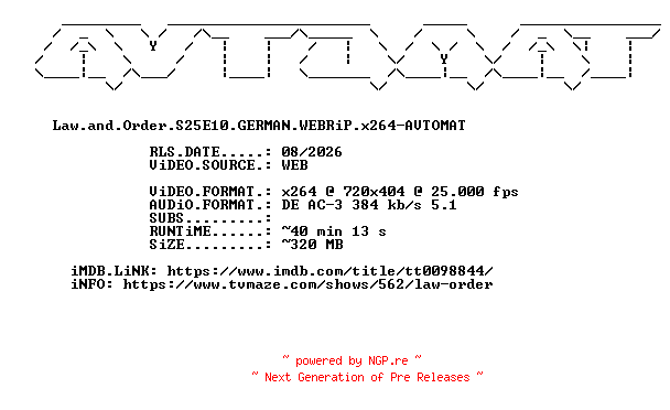 NFO for the release Law.and.Order.S25E10.GERMAN.WEBRiP.x264-AVTOMAT by AVTOMAT