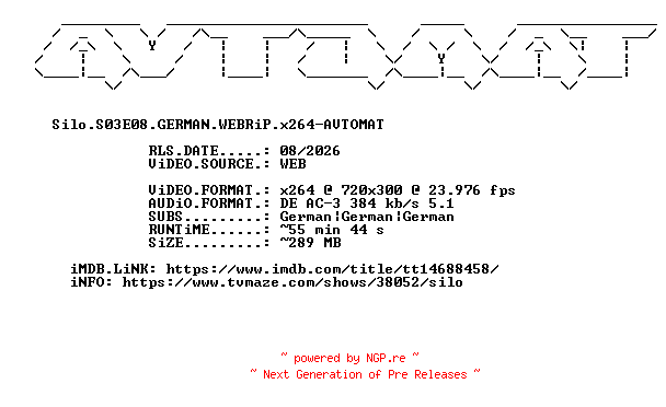 NFO for the release Silo.S03E08.GERMAN.WEBRiP.x264-AVTOMAT by AVTOMAT