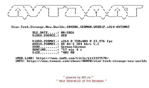 NFO for the release Star.Trek.Strange.New.Worlds.S04E06.GERMAN.WEBRiP.x264-AVTOMAT by AVTOMAT