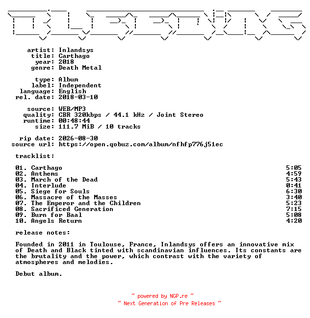 NFO for the release Inlandsys-Carthago-WEB-2018-BLEEDiNG by BLEEDiNG
