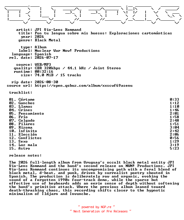 NFO for the release JPI_Vio-Lens_Kommand-Pon_tu_lengua_sobre_mis_huesos_Exploraciones_cartomanticas-ES-WEB-2026-BLEEDiNG by BLEEDiNG