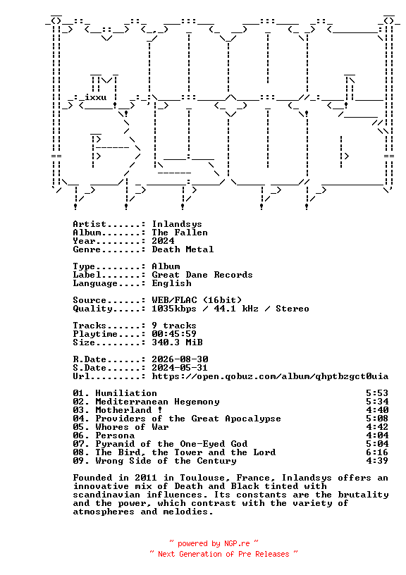NFO for the release Inlandsys-The_Fallen-16BIT-WEB-FLAC-2024-MOONBLOOD by MOONBLOOD