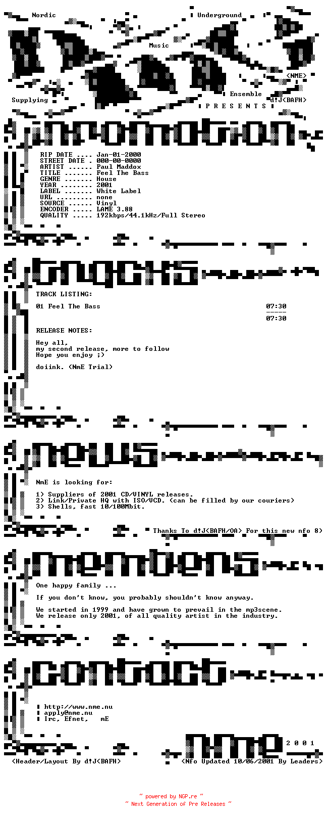 NFO for the release Paul_Maddox_-_Feel_The_Bass-White_Label_Vinyl-2001-NmE by NmE