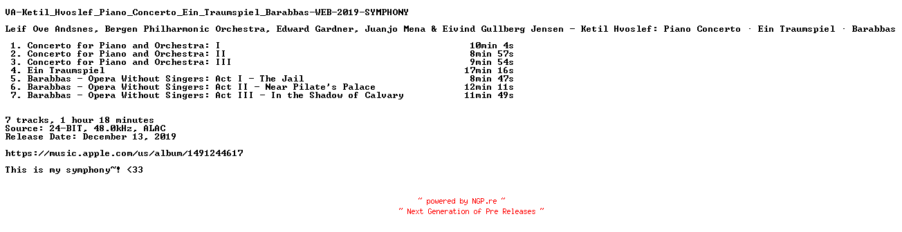 NFO for the release VA-Ketil_Hvoslef_Piano_Concerto_Ein_Traumspiel_Barabbas-WEB-2019-SYMPHONY by SYMPHONY
