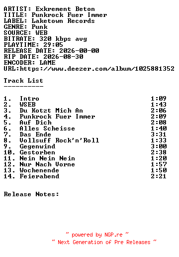 NFO for the release Exkrement_Beton-Punkrock_Fuer_Immer-WEB-DE-2026-SDR by SDR