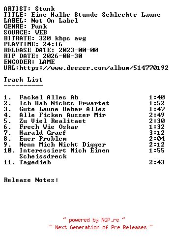 NFO for the release Stunk-Eine_Halbe_Stunde_Schlechte_Laune-WEB-DE-2023-SDR by SDR