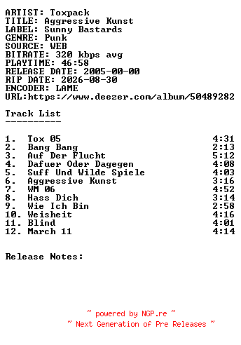 NFO for the release Toxpack-Aggressive_Kunst-WEB-DE-2005-SDR by SDR
