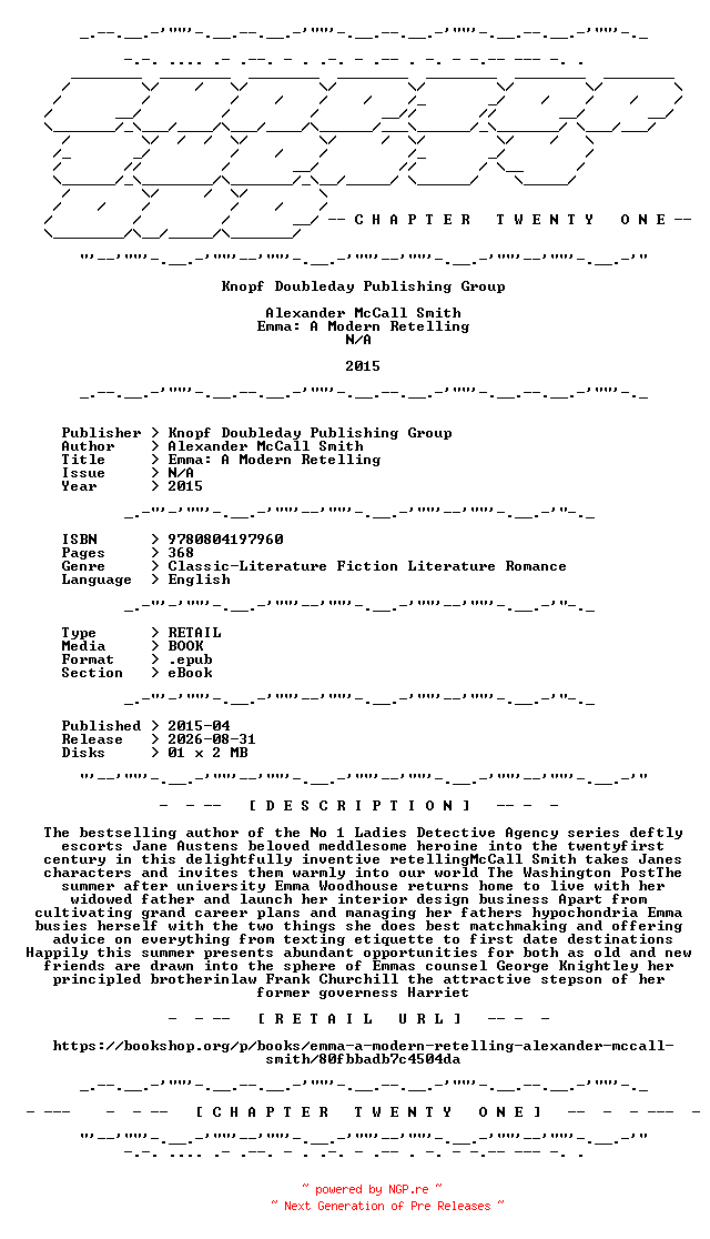 NFO for the release Alexander.McCall.Smith.-.Emma.A.Modern.Retelling.2015.RETAIL.EPUB.eBook-CTO by CTO