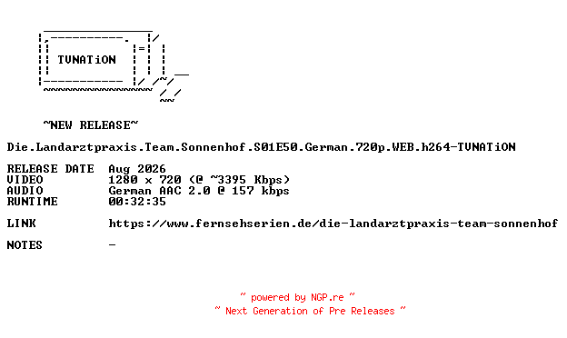 NFO for the release Die.Landarztpraxis.Team.Sonnenhof.S01E50.German.720p.WEB.h264-TVNATiON by TVNATiON