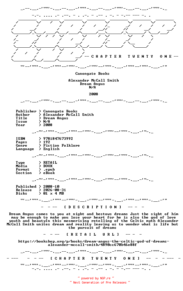 NFO for the release Alexander.McCall.Smith.-.Dream.Angus.2008.RETAIL.EPUB.eBook-CTO by CTO