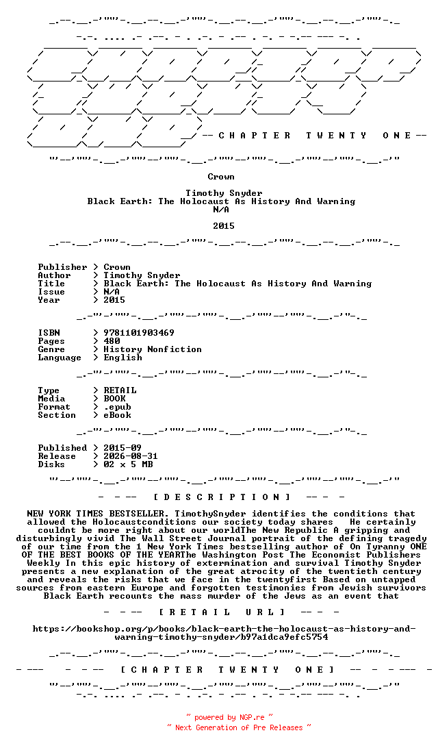 NFO for the release Timothy.Snyder.-.Black.Earth.The.Holocaust.As.History.And.Warning.2015.RETAIL.EPUB.eBook-CTO by CTO