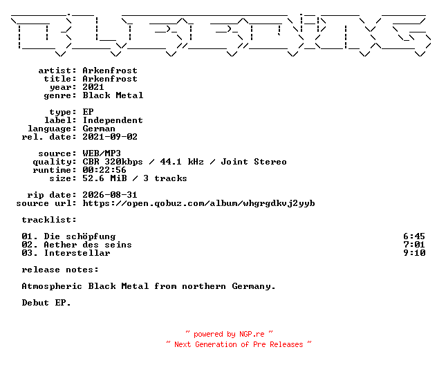 NFO for the release Arkenfrost-Arkenfrost-DE-EP-WEB-2021-BLEEDiNG by BLEEDiNG