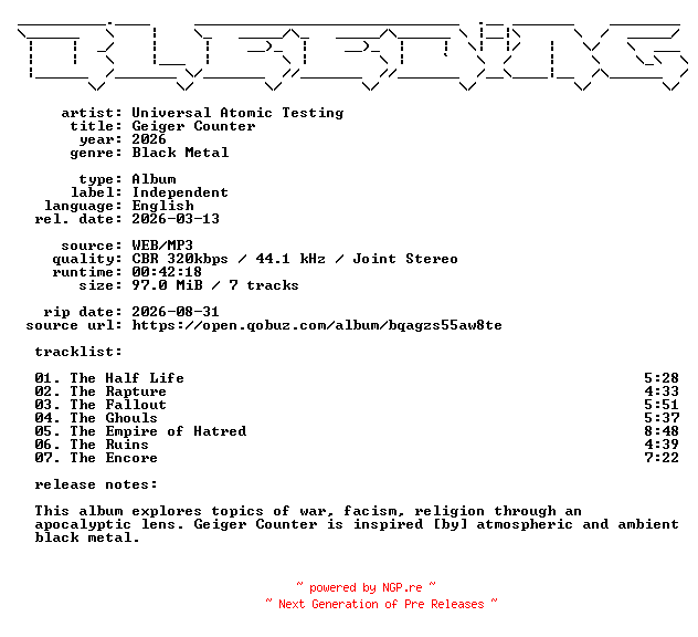 NFO for the release Universal_Atomic_Testing-Geiger_Counter-WEB-2026-BLEEDiNG by BLEEDiNG