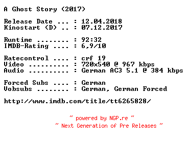 NFO for the release A.Ghost.Story.German.2017.AC3.BDRip.x264-COiNCiDENCE by COiNCiDENCE