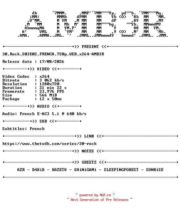 NFO for the release 30.Rock.S03E02.FRENCH.720p.WEB.x264-AMB3R by AMB3R