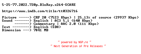NFO for the release 5-25-77.2022.720p.BluRay.x264-SCARE by SCARE