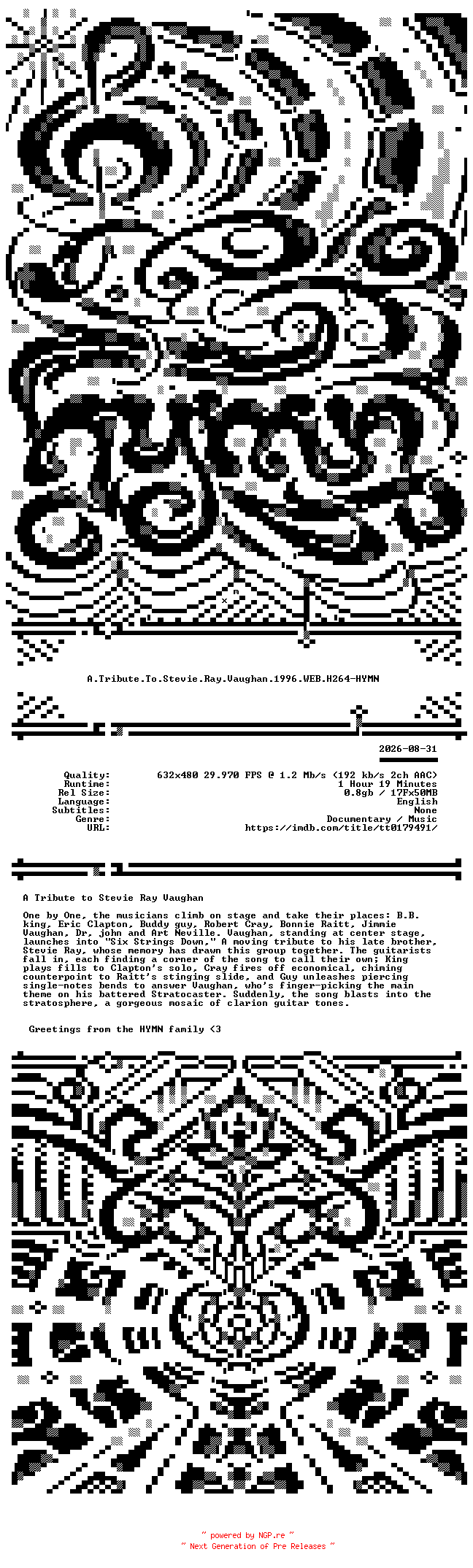 NFO for the release A.Tribute.To.Stevie.Ray.Vaughan.1996.WEB.H264-HYMN by HYMN