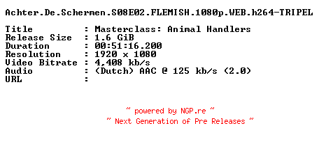 NFO for the release Achter.De.Schermen.S08E02.FLEMISH.1080p.WEB.h264-TRIPEL by TRIPEL