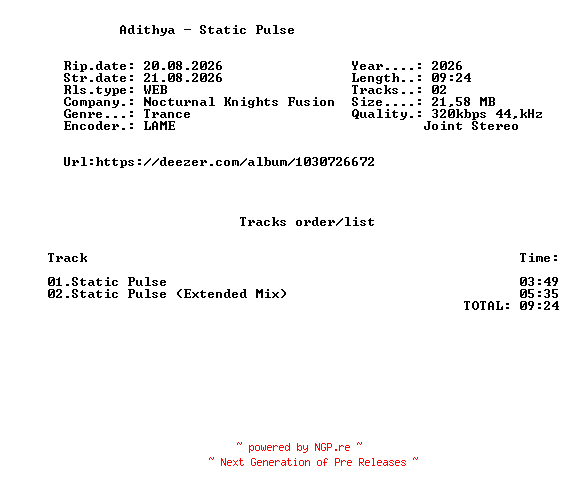 NFO for the release Adithya_-_Static_Pulse-(NKF199)-WEB-2026-FMC by FMC