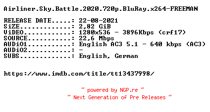 NFO for the release Airliner.Sky.Battle.2020.720p.BluRay.x264-FREEMAN by FREEMAN