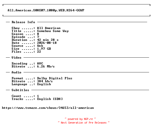 NFO for the release All.American.S08E07.1080p.WEB.H264-GGWP by GGWP