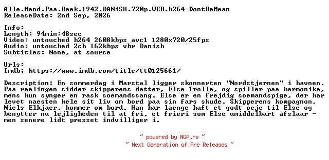 NFO for the release Alle.Mand.Paa.Daek.1942.DANiSH.720p.WEB.h264-DontBeMean by DontBeMean