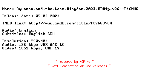 NFO for the release Aquaman.and.the.Lost.Kingdom.2023.BDRip.x264-PiGNUS by PiGNUS