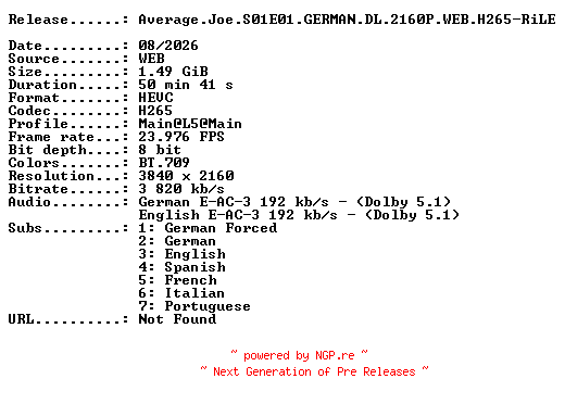 NFO for the release Average.Joe.S01E01.GERMAN.DL.2160P.WEB.H265-RiLE by RiLE