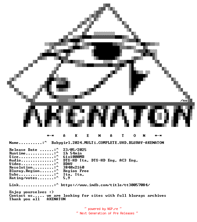 NFO for the release Babygirl.2024.MULTi.COMPLETE.UHD.BLURAY-AKENATON by AKENATON