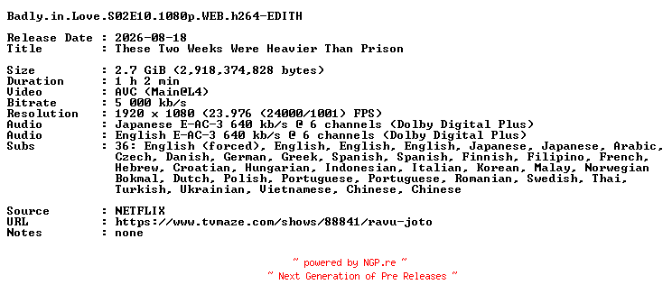 NFO for the release Badly.in.Love.S02E10.1080p.WEB.h264-EDITH by EDITH