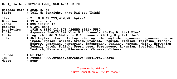 NFO for the release Badly.in.Love.S02E14.1080p.WEB.h264-EDITH by EDITH