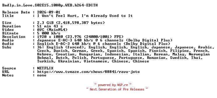 NFO for the release Badly.in.Love.S02E15.1080p.WEB.h264-EDITH by EDITH