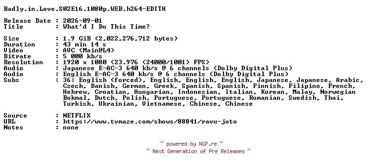 NFO for the release Badly.in.Love.S02E16.1080p.WEB.h264-EDITH by EDITH