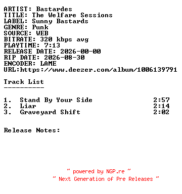 NFO for the release Bastardes-The_Welfare_Sessions-WEB-2026-SDR by SDR