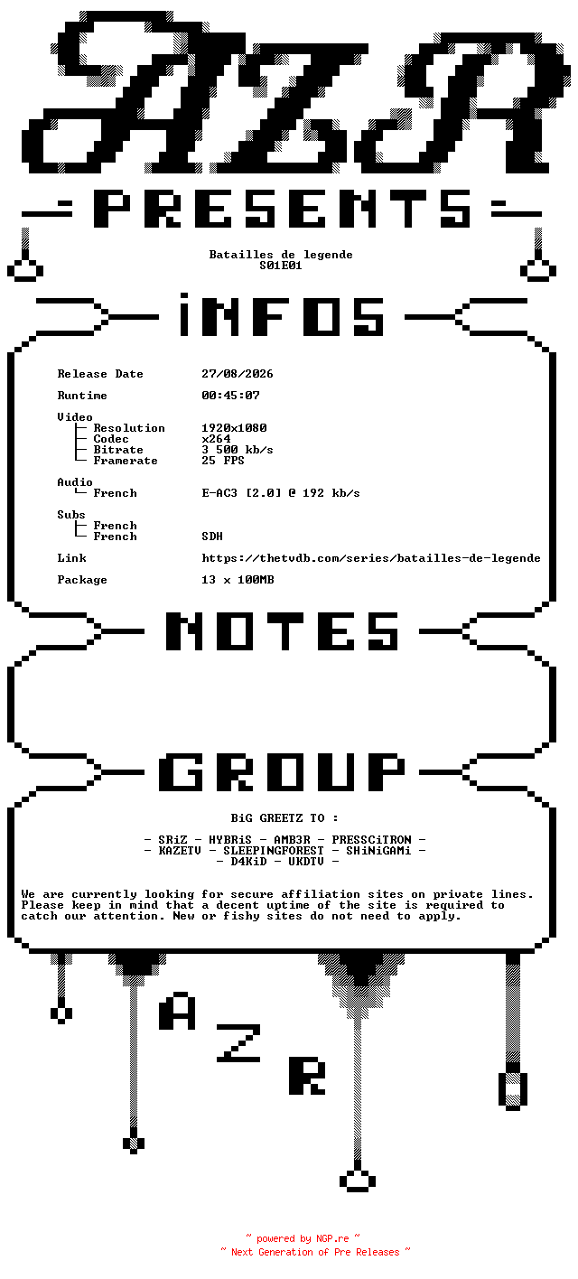 NFO for the release Batailles.de.Legende.S01E01.DOC.FRENCH.1080p.WEB.x264-AZR by AZR