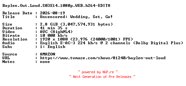 NFO for the release Baylen.Out.Loud.S03E14.1080p.WEB.h264-EDITH by EDITH