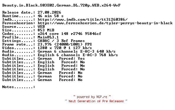 NFO for the release Beauty.in.Black.S03E02.German.DL.720p.WEB.x264-WvF by WvF